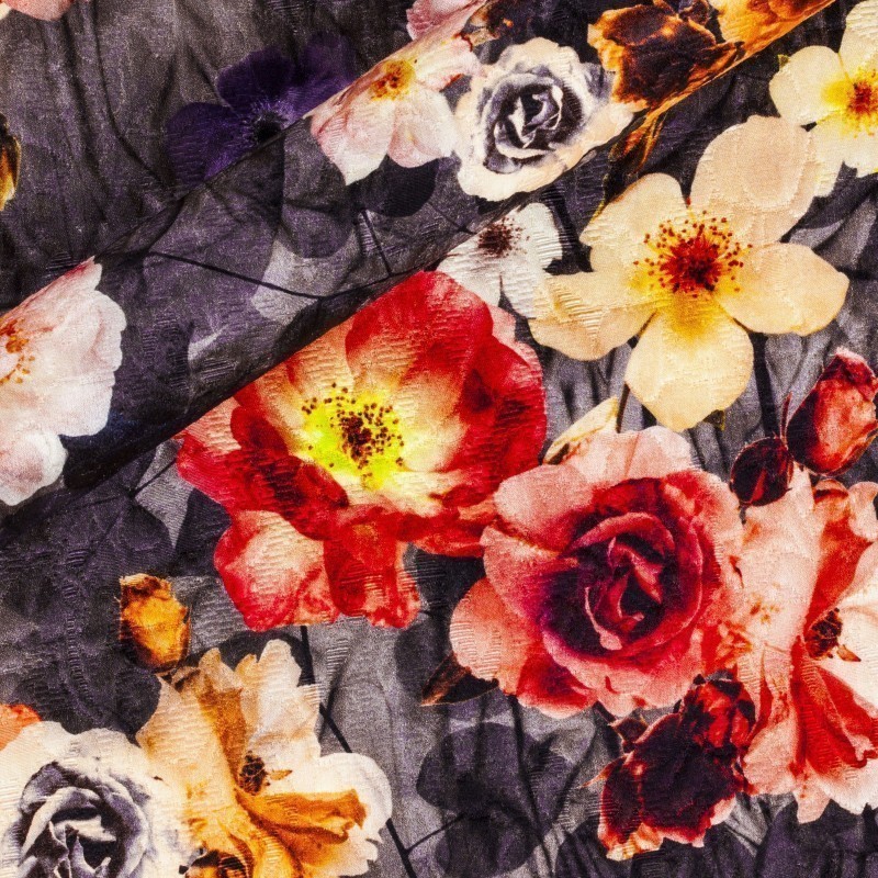 Floral printed wool silk fabric