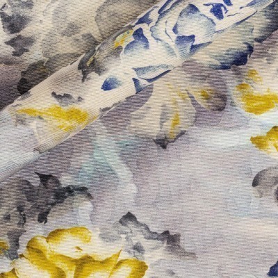 Lurex floral printed wool silk fabric