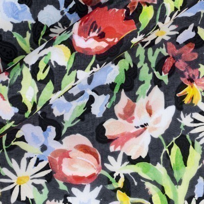 Floral print on cotton fil coupé