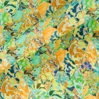 FABRIC WITH FLORAL PRINT ON SILK JACQUARD