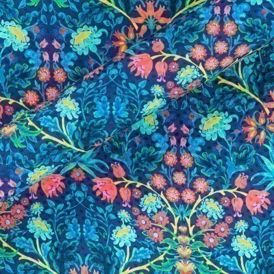 FABRIC WITH FLORAL PRINT ON SILK